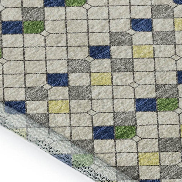 HomeRoots 8' Washable Area Rug in Linen Green & Blue Stripes – UV Protected, Durable, and Stylish for Homes 693532