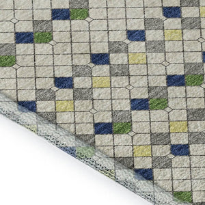 HomeRoots 8' Washable Area Rug in Linen Green & Blue Stripes – UV Protected, Durable, and Stylish for Homes 693532