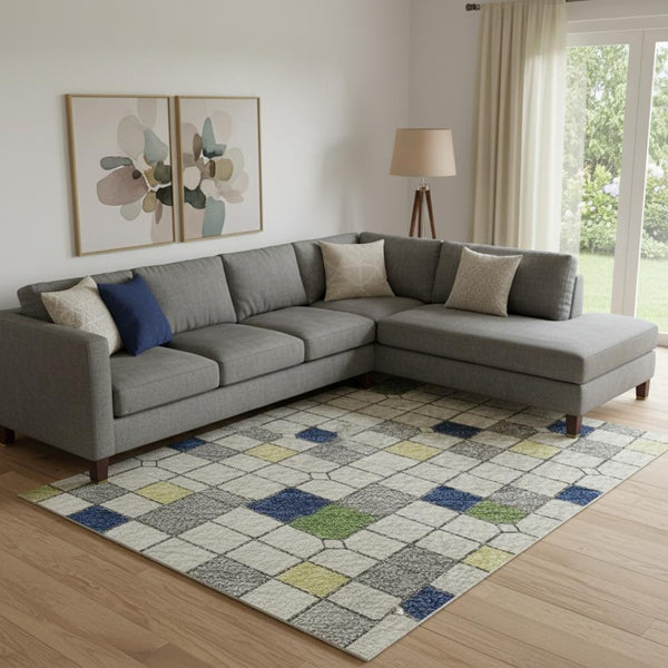 HomeRoots 9' X 12' Stylish Green & Blue Striped Washable Area Rug with UV Protection for High-Traffic Spaces 693533