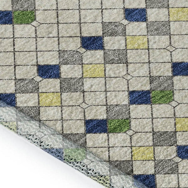 HomeRoots 9' X 12' Stylish Green & Blue Striped Washable Area Rug with UV Protection for High-Traffic Spaces 693533