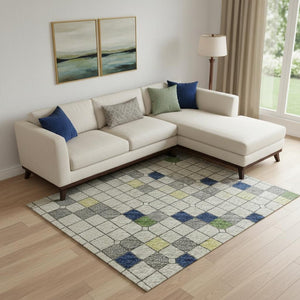 HomeRoots 10' Stylish Linen Green & Blue Striped Washable Area Rug with UV Protection for Homes & Patios 693534