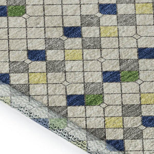 HomeRoots 10' Stylish Linen Green & Blue Striped Washable Area Rug with UV Protection for Homes & Patios 693534