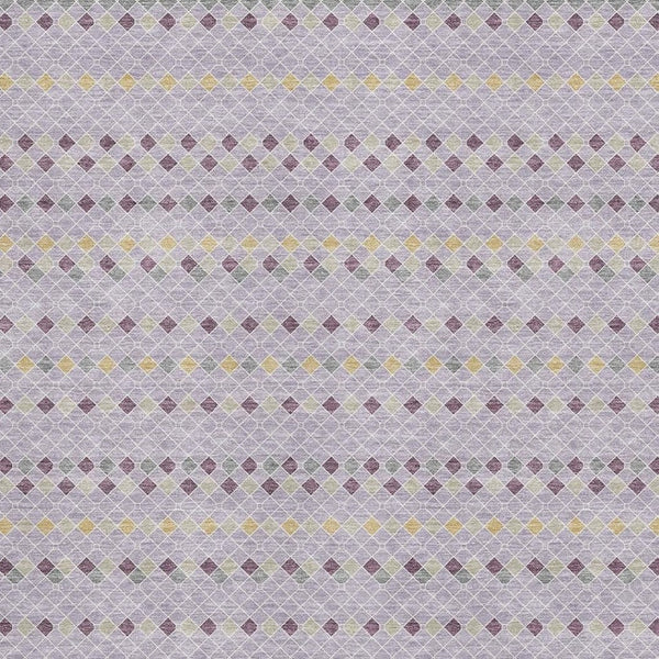 HomeRoots 5' X 8' Striped Area Rug in Lavender, Gold & Gray - Washable, UV-Protected for Family Spaces! 693536