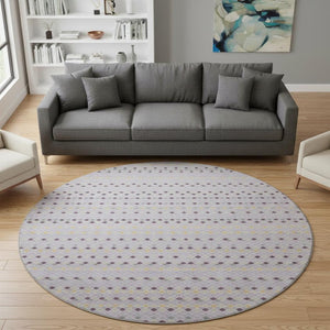 HomeRoots 8' X 8' Stylish Lavender, Gold & Gray Striped Washable Round Rug with UV Protection & Durability 693537