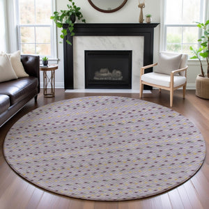 HomeRoots 8' X 8' Stylish Lavender, Gold & Gray Striped Washable Round Rug with UV Protection & Durability 693537