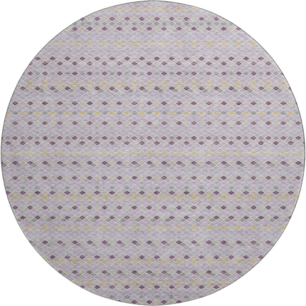 HomeRoots 8' X 8' Stylish Lavender, Gold & Gray Striped Washable Round Rug with UV Protection & Durability 693537