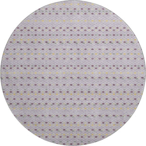 HomeRoots 8' X 8' Stylish Lavender, Gold & Gray Striped Washable Round Rug with UV Protection & Durability 693537