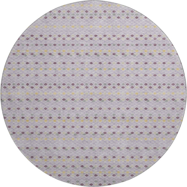 HomeRoots 8' X 8' Stylish Lavender, Gold & Gray Striped Washable Round Rug with UV Protection & Durability 693537