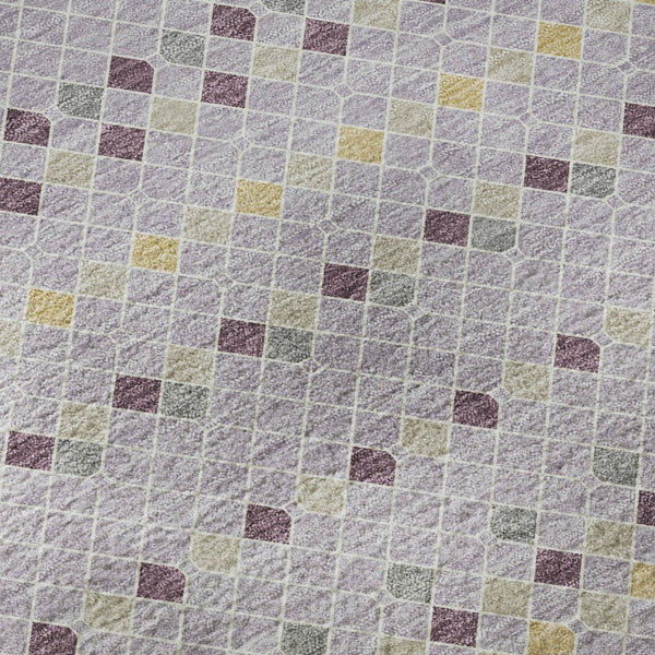 HomeRoots 8' X 8' Stylish Lavender, Gold & Gray Striped Washable Round Rug with UV Protection & Durability 693537