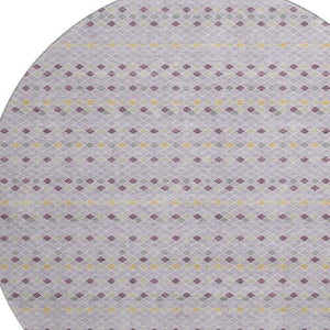 HomeRoots 8' X 8' Stylish Lavender, Gold & Gray Striped Washable Round Rug with UV Protection & Durability 693537