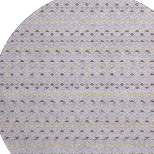 HomeRoots 8' X 8' Stylish Lavender, Gold & Gray Striped Washable Round Rug with UV Protection & Durability 693537