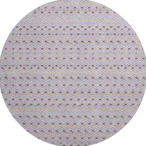 HomeRoots 8' X 8' Stylish Lavender, Gold & Gray Striped Washable Round Rug with UV Protection & Durability 693537