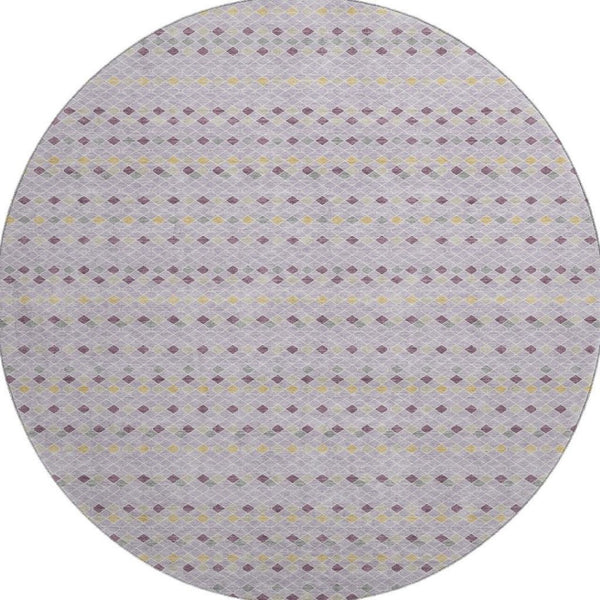 HomeRoots 8' X 8' Stylish Lavender, Gold & Gray Striped Washable Round Rug with UV Protection & Durability 693537