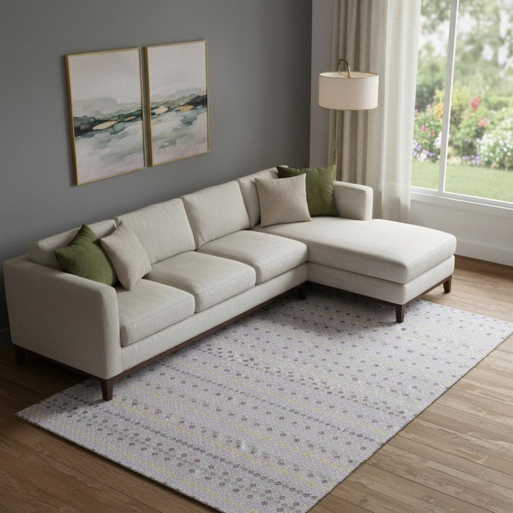 HomeRoots 9' X 12' Stylish Lavender Gold Gray Striped Area Rug with UV Protection & Non-Slip Backing 693539