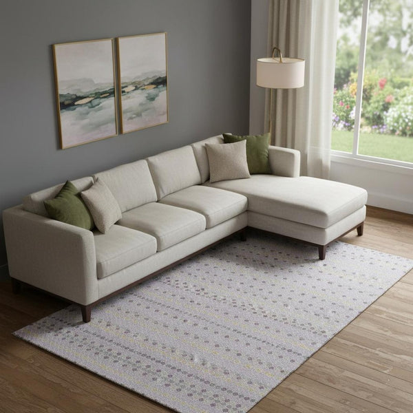 HomeRoots 9' X 12' Stylish Lavender Gold Gray Striped Area Rug with UV Protection & Non-Slip Backing 693539
