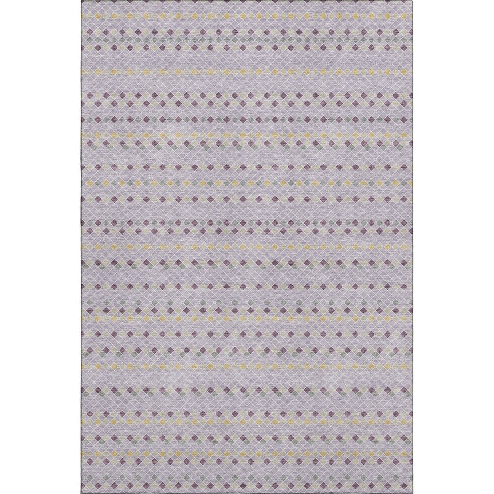 HomeRoots 9' X 12' Stylish Lavender Gold Gray Striped Area Rug with UV Protection & Non-Slip Backing 693539