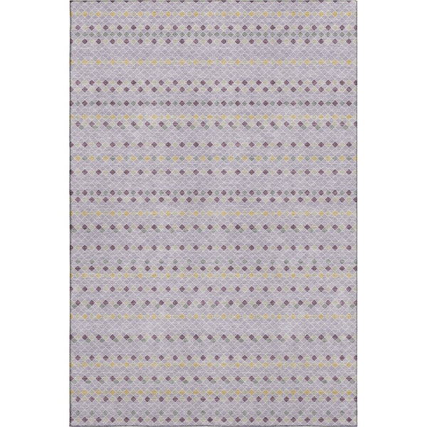 HomeRoots 9' X 12' Stylish Lavender Gold Gray Striped Area Rug with UV Protection & Non-Slip Backing 693539