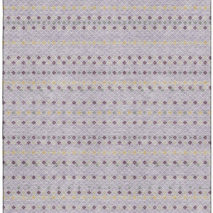 HomeRoots 9' X 12' Stylish Lavender Gold Gray Striped Area Rug with UV Protection & Non-Slip Backing 693539