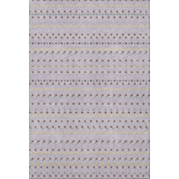HomeRoots 9' X 12' Stylish Lavender Gold Gray Striped Area Rug with UV Protection & Non-Slip Backing 693539