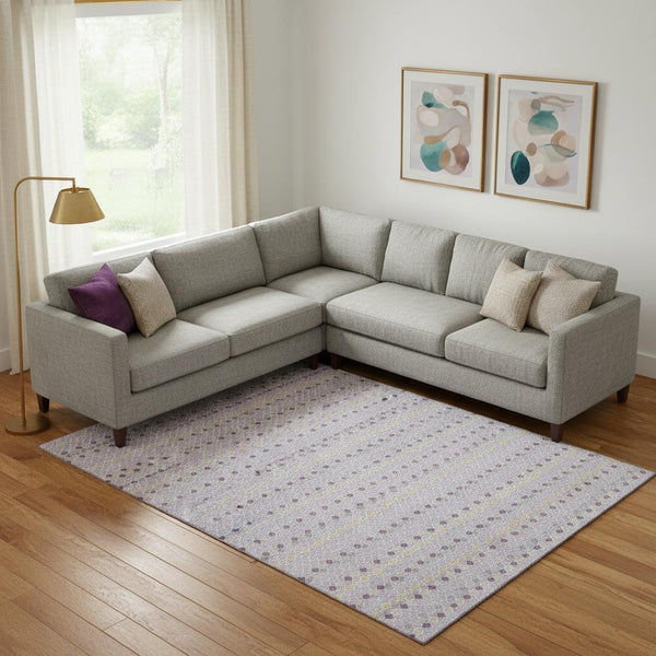 HomeRoots 10' Stylish Lavender, Gold & Gray Striped Washable Area Rug with UV Protection for Modern Living Spaces 693540