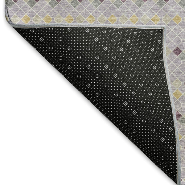 HomeRoots 10' Stylish Lavender, Gold & Gray Striped Washable Area Rug with UV Protection for Modern Living Spaces 693540