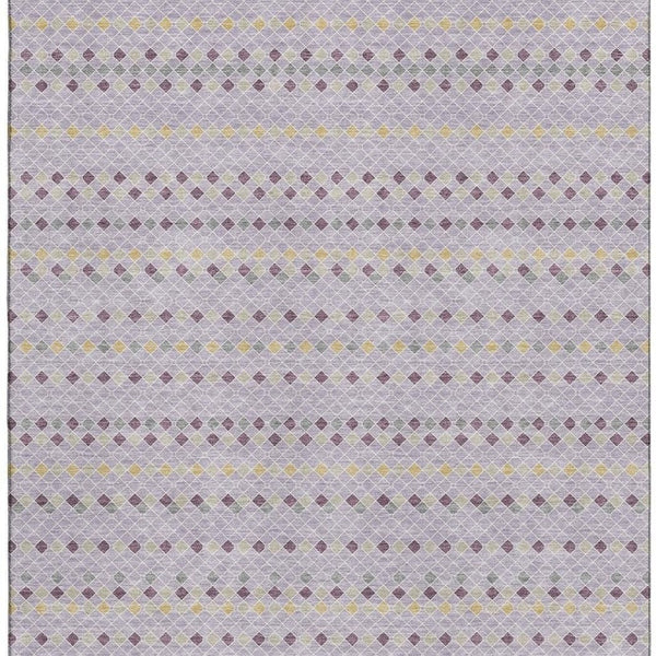 HomeRoots 10' Stylish Lavender, Gold & Gray Striped Washable Area Rug with UV Protection for Modern Living Spaces 693540