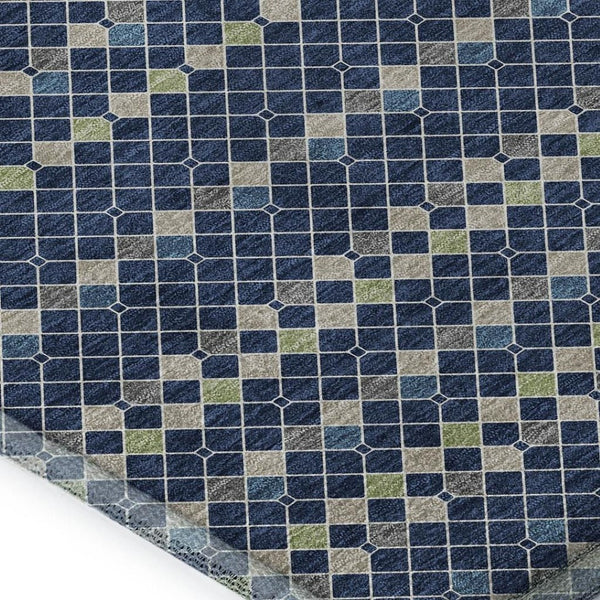 HomeRoots 5' X 8' Navy Blue Gray Silver Striped Area Rug - Washable, Stain Resistant, UV Protected Design for Homes 693542