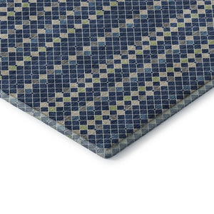 HomeRoots 8' Washable Round Rug in Navy, Gray & Silver Stripes – UV Protected, Durable, Perfect for High-Traffic Areas 693543