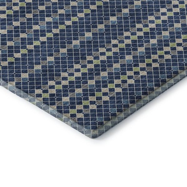 HomeRoots 8' Washable Round Rug in Navy, Gray & Silver Stripes – UV Protected, Durable, Perfect for High-Traffic Areas 693543