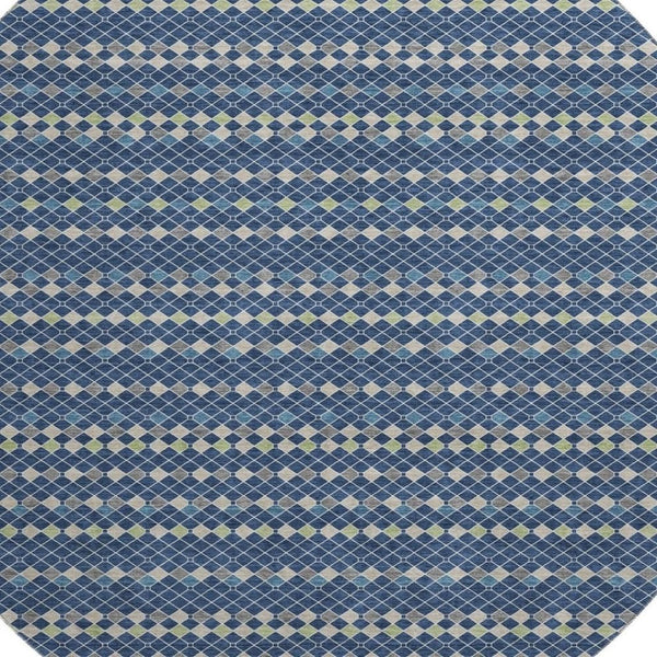 HomeRoots 8' Washable Round Rug in Navy, Gray & Silver Stripes – UV Protected, Durable, Perfect for High-Traffic Areas 693543