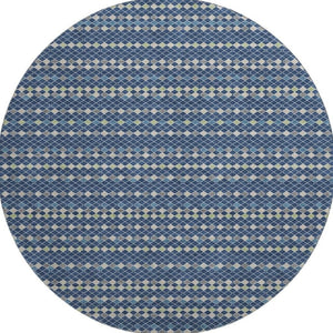 HomeRoots 8' Washable Round Rug in Navy, Gray & Silver Stripes – UV Protected, Durable, Perfect for High-Traffic Areas 693543