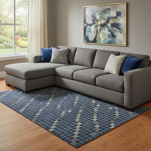 HomeRoots 8' Stylish Navy Blue, Gray & Silver Striped Washable Area Rug with UV Protection for Busy Homes 693544