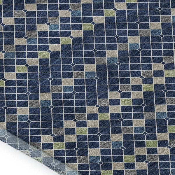 HomeRoots 8' Stylish Navy Blue, Gray & Silver Striped Washable Area Rug with UV Protection for Busy Homes 693544