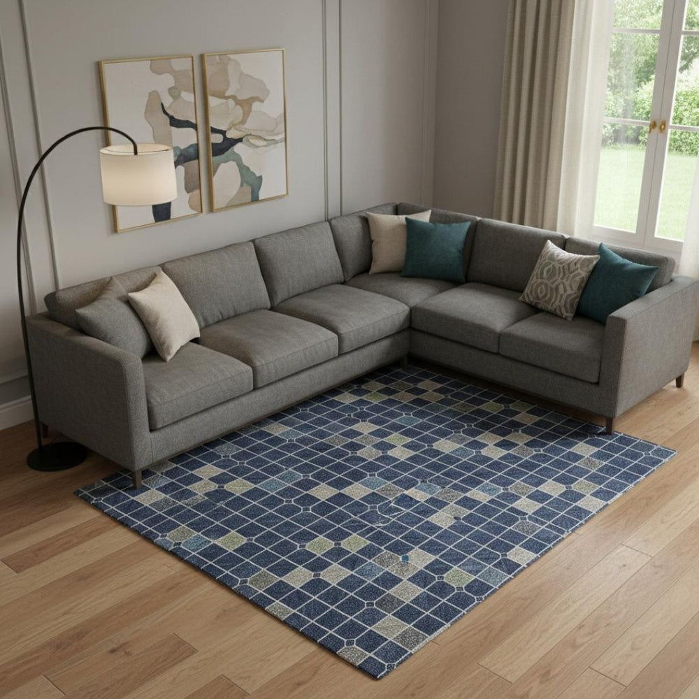 HomeRoots 9' X 12' Stylish Navy Blue, Gray & Silver Striped Washable Area Rug with UV Protection for Homes 693545