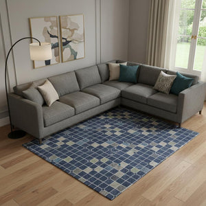 HomeRoots 9' X 12' Stylish Navy Blue, Gray & Silver Striped Washable Area Rug with UV Protection for Homes 693545