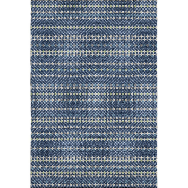 HomeRoots 9' X 12' Stylish Navy Blue, Gray & Silver Striped Washable Area Rug with UV Protection for Homes 693545