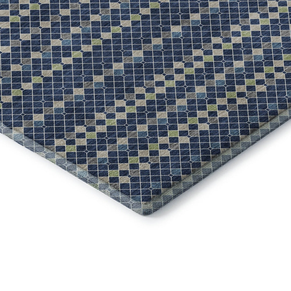 HomeRoots 9' X 12' Stylish Navy Blue, Gray & Silver Striped Washable Area Rug with UV Protection for Homes 693545