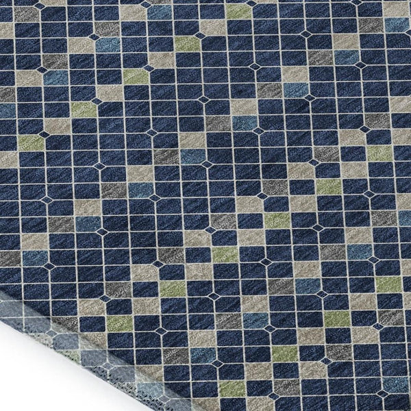 HomeRoots 9' X 12' Stylish Navy Blue, Gray & Silver Striped Washable Area Rug with UV Protection for Homes 693545