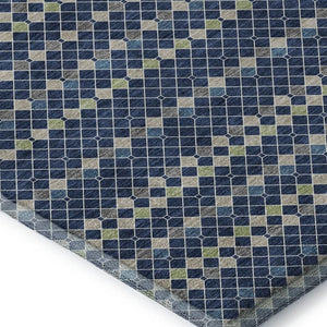 HomeRoots 9' X 12' Stylish Navy Blue, Gray & Silver Striped Washable Area Rug with UV Protection for Homes 693545