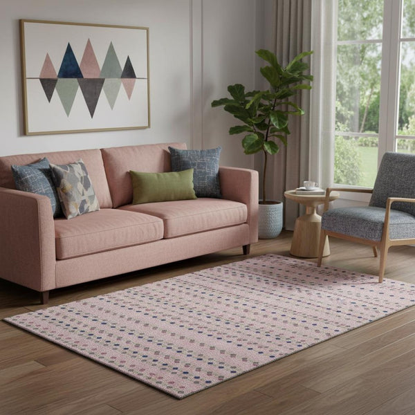 HomeRoots 5' X 8' Washable Striped Area Rug in Pink, Navy Blue & Gray - Kid & Pet-Friendly with UV Protection 693548