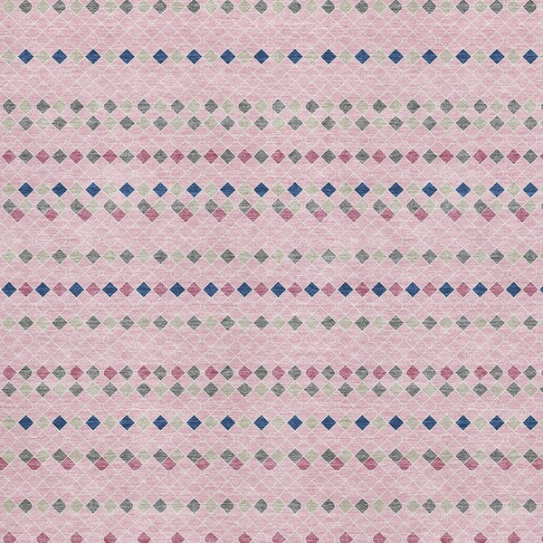 HomeRoots 5' X 8' Washable Striped Area Rug in Pink, Navy Blue & Gray - Kid & Pet-Friendly with UV Protection 693548