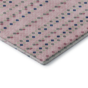 HomeRoots 8' X 8' Washable Round Rug in Pink, Navy Blue & Gray Stripes – UV Protected, Stain Resistant, Non-Slip 693549
