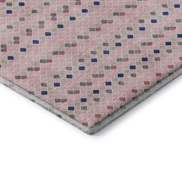 HomeRoots 8' X 8' Washable Round Rug in Pink, Navy Blue & Gray Stripes – UV Protected, Stain Resistant, Non-Slip 693549
