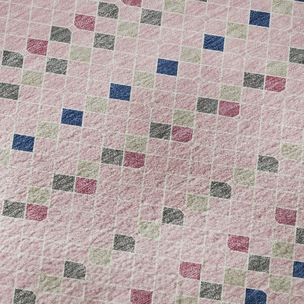 HomeRoots 8' X 8' Washable Round Rug in Pink, Navy Blue & Gray Stripes – UV Protected, Stain Resistant, Non-Slip 693549