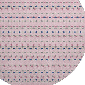 HomeRoots 8' X 8' Washable Round Rug in Pink, Navy Blue & Gray Stripes – UV Protected, Stain Resistant, Non-Slip 693549