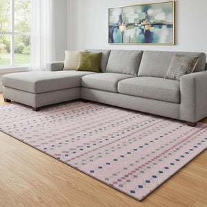 HomeRoots 8' Washable Area Rug with Striking Pink, Navy Blue & Gray Stripes - UV Protected & Stain Resistant! 693550