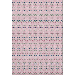 HomeRoots 8' Washable Area Rug with Striking Pink, Navy Blue & Gray Stripes - UV Protected & Stain Resistant! 693550