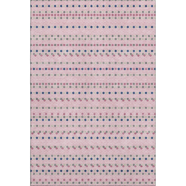HomeRoots 8' Washable Area Rug with Striking Pink, Navy Blue & Gray Stripes - UV Protected & Stain Resistant! 693550