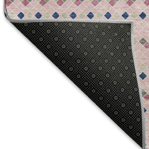 HomeRoots 8' Washable Area Rug with Striking Pink, Navy Blue & Gray Stripes - UV Protected & Stain Resistant! 693550
