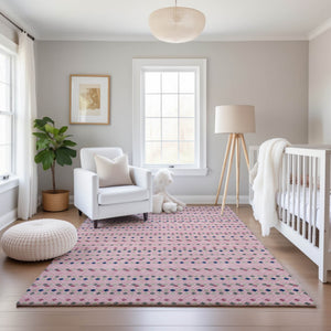 HomeRoots 8' Washable Area Rug with Striking Pink, Navy Blue & Gray Stripes - UV Protected & Stain Resistant! 693550